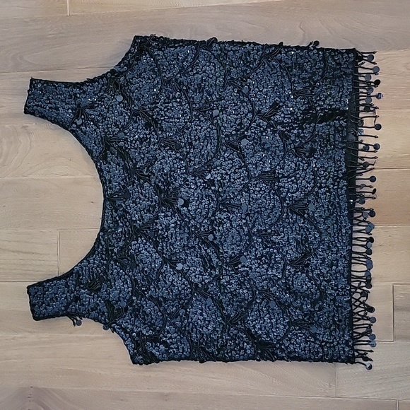Imperial Imports True Vintage Full Beaded Sequins Zip Back Shell Sleeveless Top - Picture 1 of 7